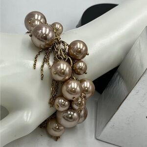 J. Crew Beige Faux Pearl & Gold Tone Chain Fringe Tassel Bracelet